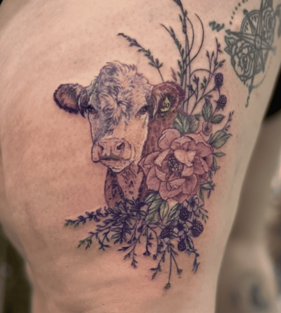 Hereford Cattle Flowers Bovine Tattoo