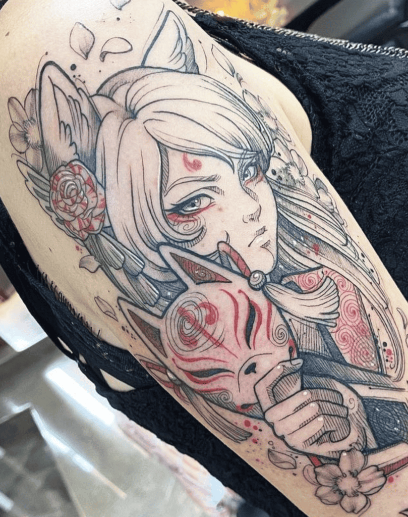 Inari Ōkami Mask Japanese Mythology Tattoo