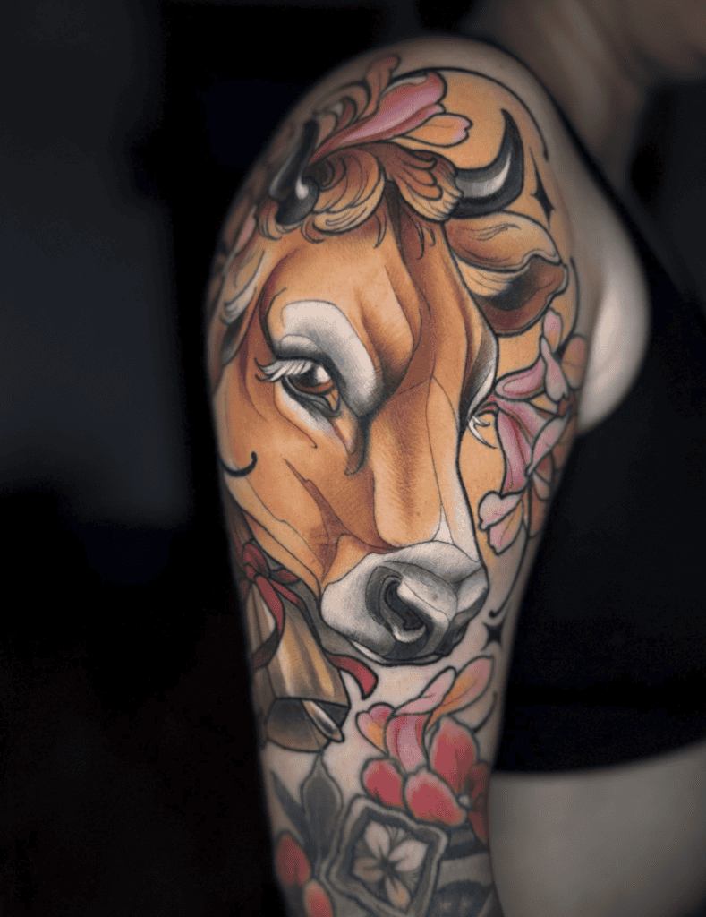 Jersey Cattle Flowers Bovine Tattoo