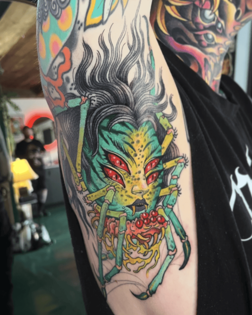 Jorōgumo Green Japanese Mythology Tattoo