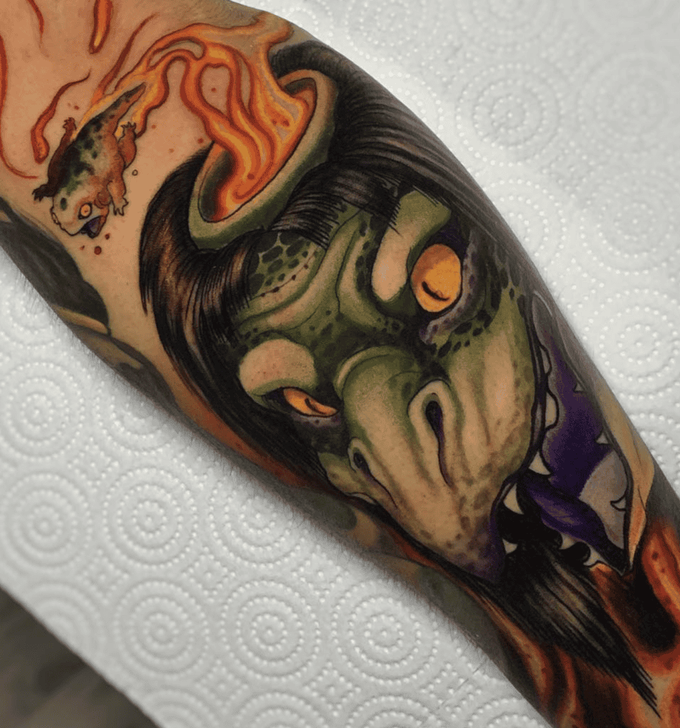 Kappa Flame Japanese Mythology Tattoo