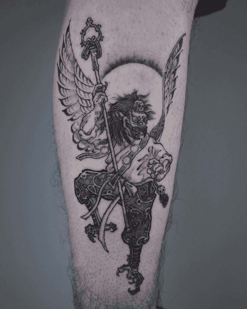 Karasu Tengu Staff Japanese Mythology Tattoo
