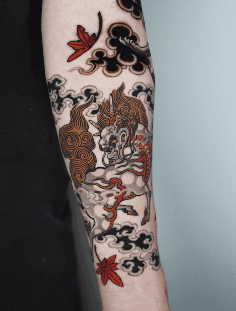 Kirin Portrait Japanese Mythology Tattoo