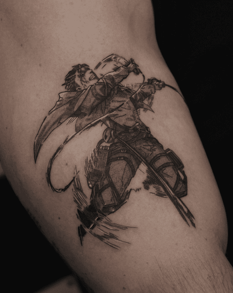 Levi Ackerman Action Attack on Titan Tattoo