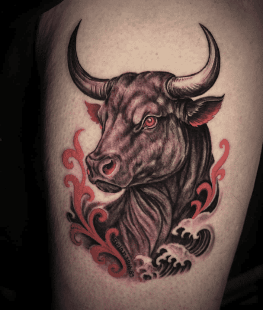 Lunar Zodiac Ox Red Tattoo