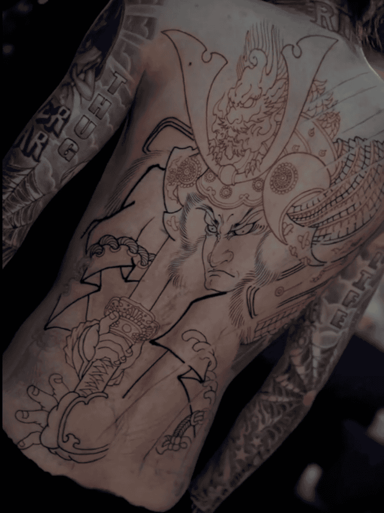 Minamoto no Yoshitsune Back Japanese Mythology Tattoo