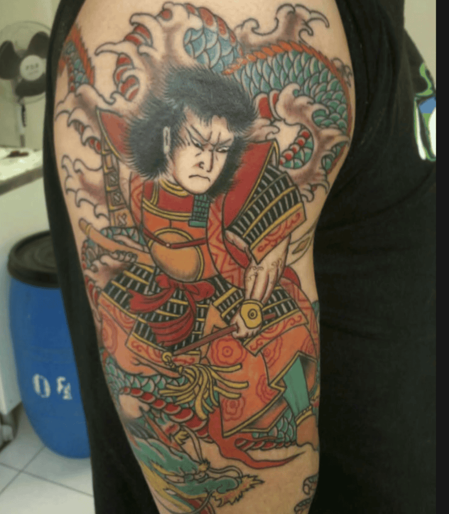 Minamoto no Yoshitsune Fight Japanese Mythology Tattoo