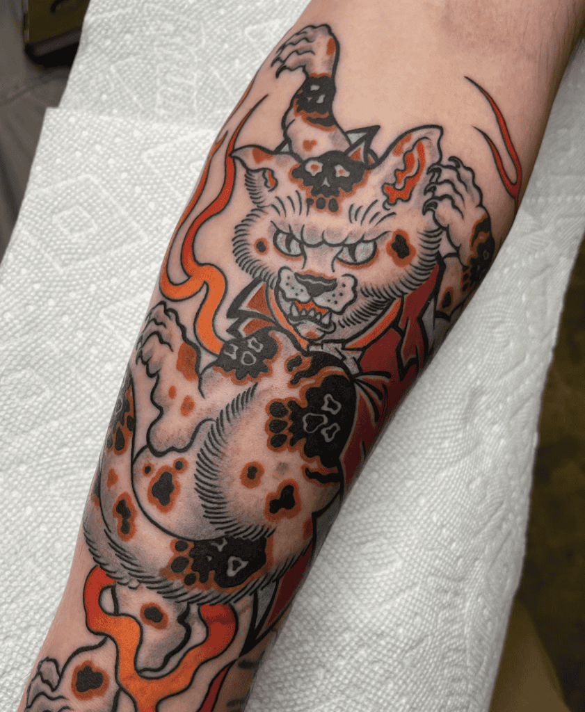 Nekomata Flame Japanese Mythology Tattoo