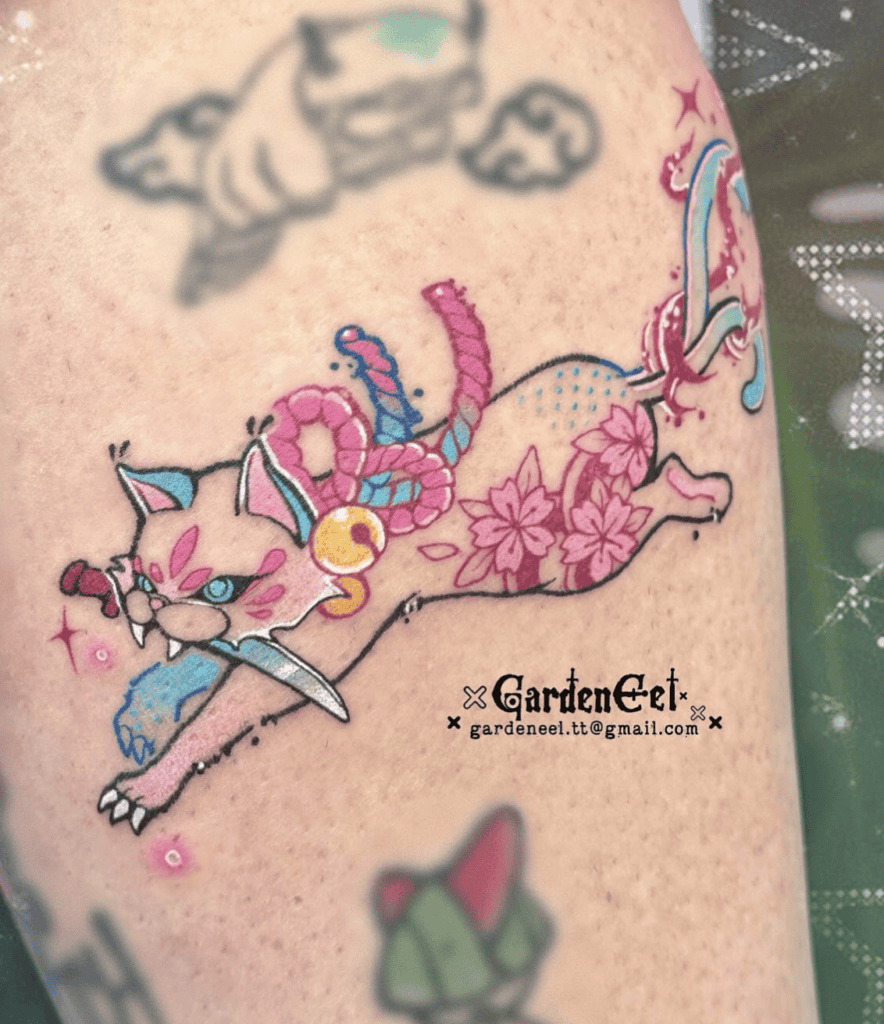 Nekomata Knife Japanese Mythology Tattoo