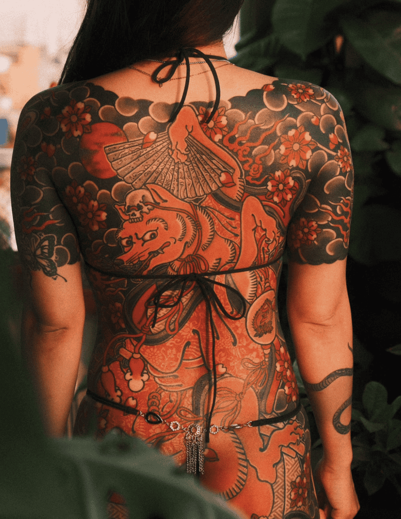 Nine-tailed Fox Back Irezumi Tattoo