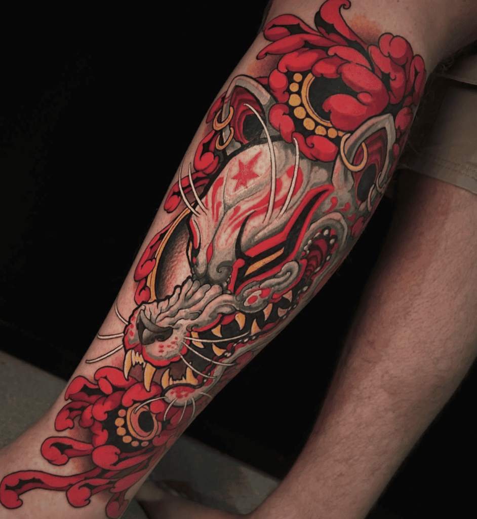 Nine-tailed Fox Fierce Irezumi Tattoo