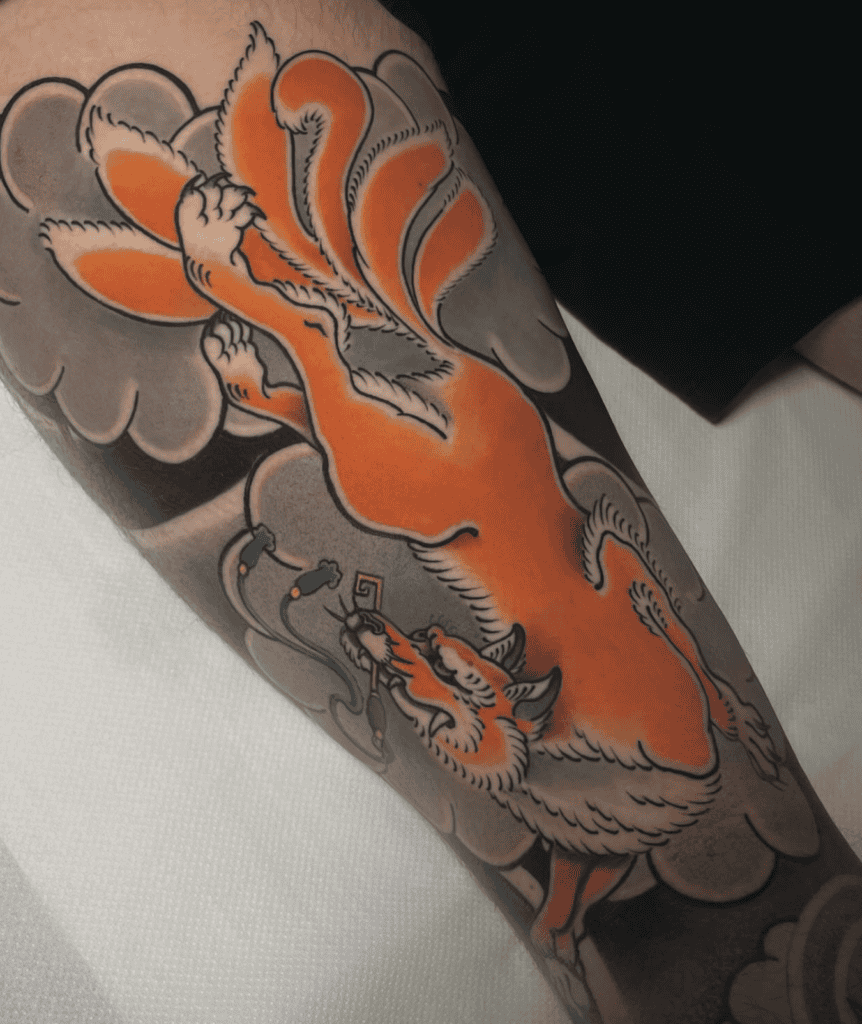 Nine-tailed Fox Simple Irezumi Tattoo