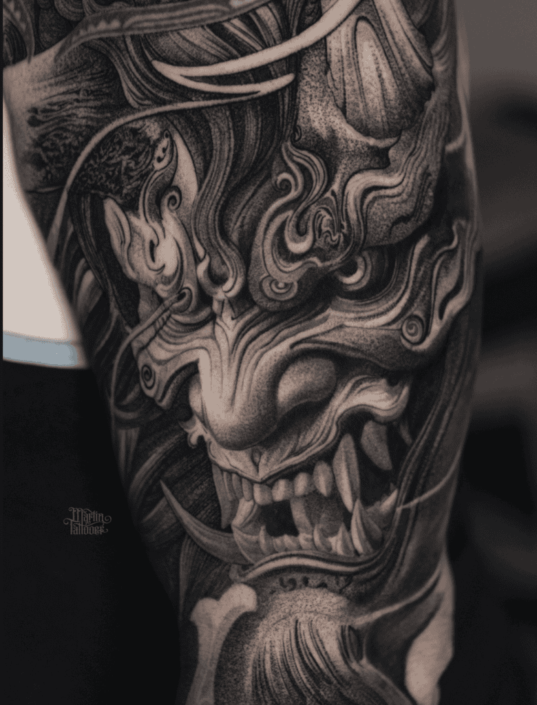 Oni Face Japanese Mythology Tattoo