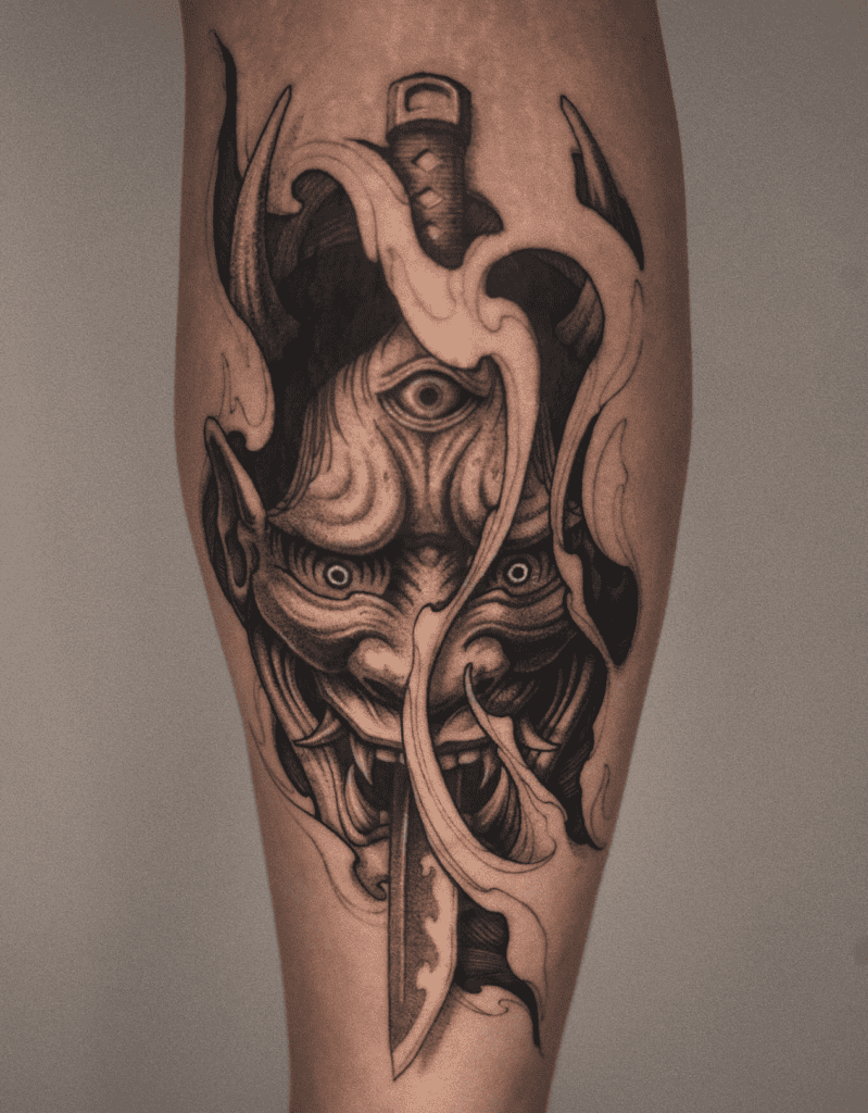 Oni Mask apanese Mythology Tattoo