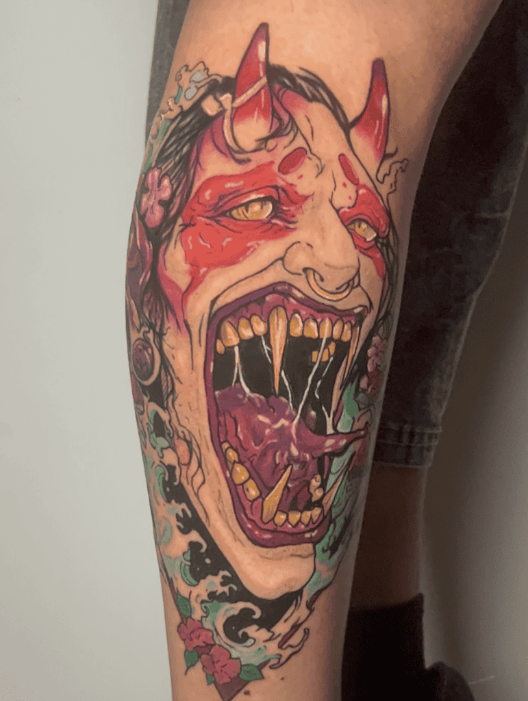 Oni Scream Japanese Mythology Tattoo