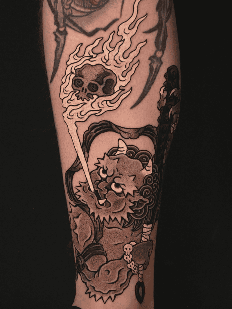 Oni Skull Japanese Mythology Tattoo