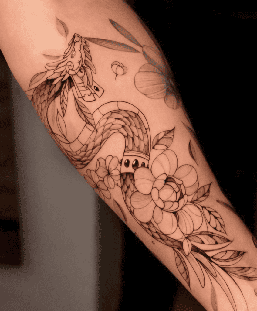 Quetzalcoatl Flower Snake Tattoo