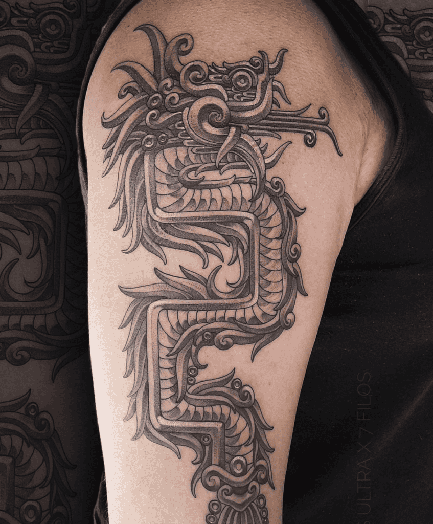 Quetzalcoatl Statue Snake Tattoo