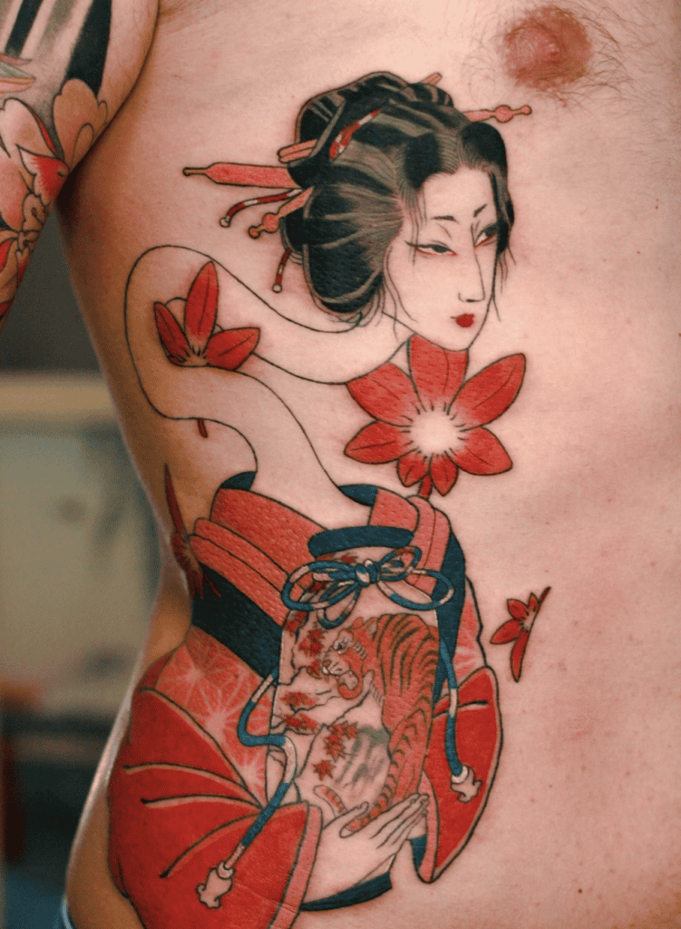 Rokurokubi Flowers Japanese Mythology Tattoo