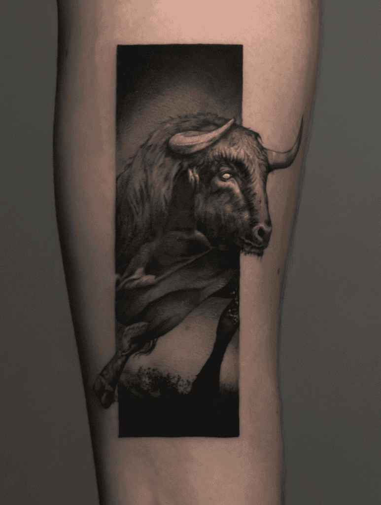 Spanish Fighting Bull Frame Bovine Tattoo