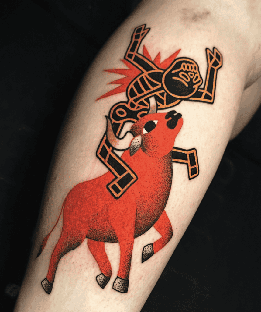 Spanish Fighting Bull Funny Bovine Tattoo