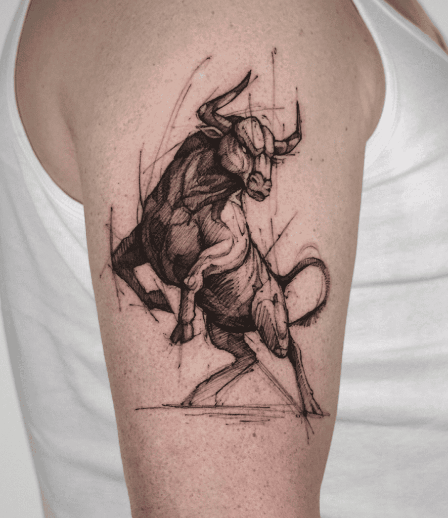Spanish Fighting Bull Sketch Bovine Tattoo