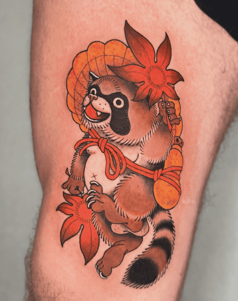 Tanuki Happy Japanese Mythology Tattoo