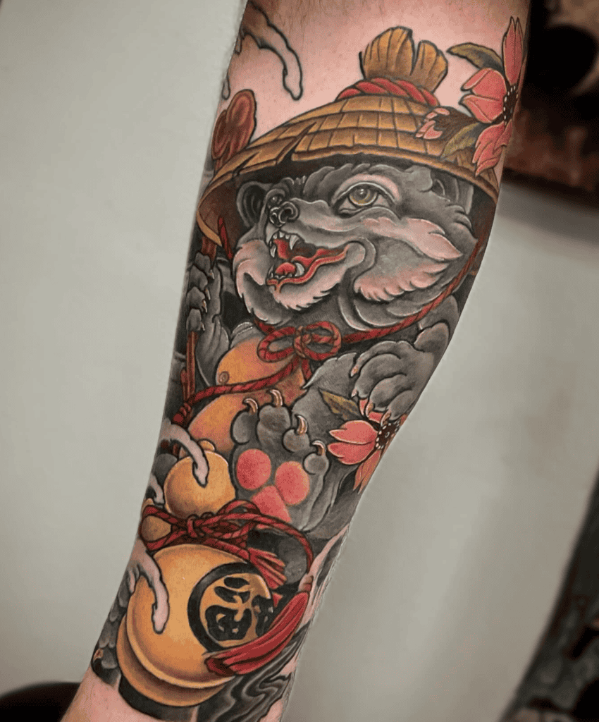 Tanuki Sake Japanese Mythology Tattoo