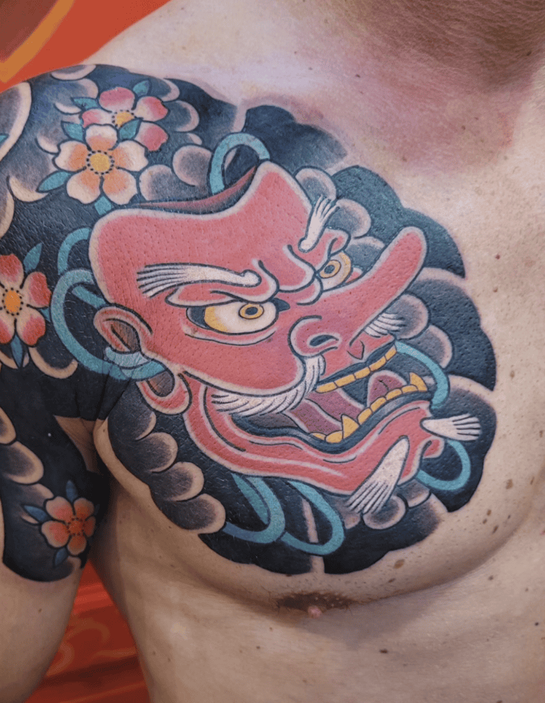 Tengu Mask Chest Irezumi Tattoo