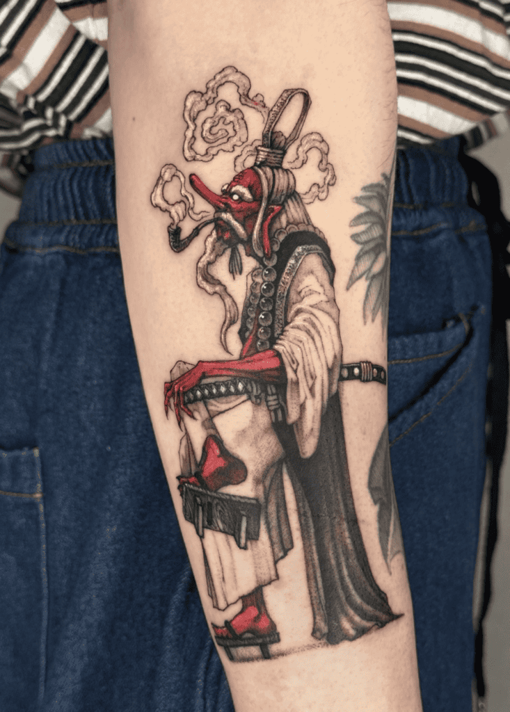 Tengu Pipe Japanese Mythology Tattoo