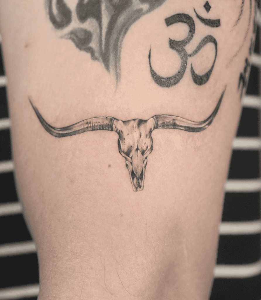 Texas Longhorn Skull Bovine Tattoo