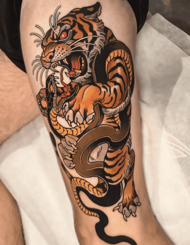 Tiger and Snake Coil Tattoo
