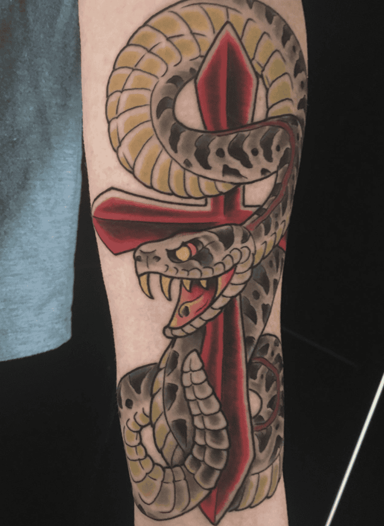 Timber Rattlesnake Cross Tattoo