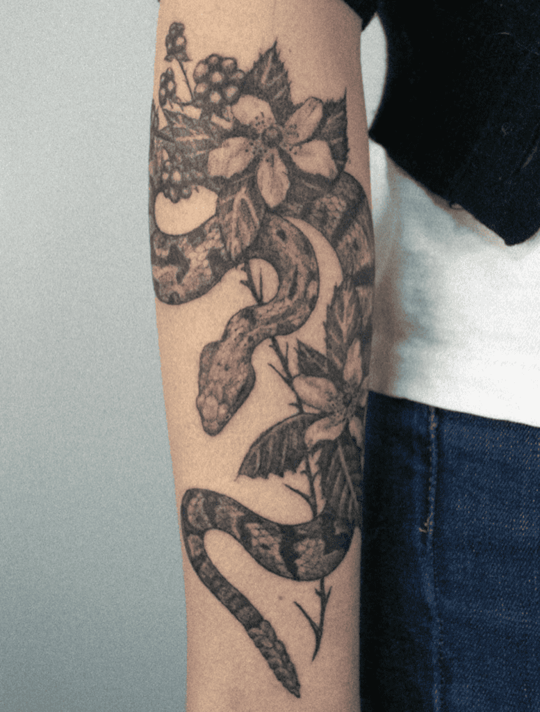 Timber Rattlesnake Flower Tattoo