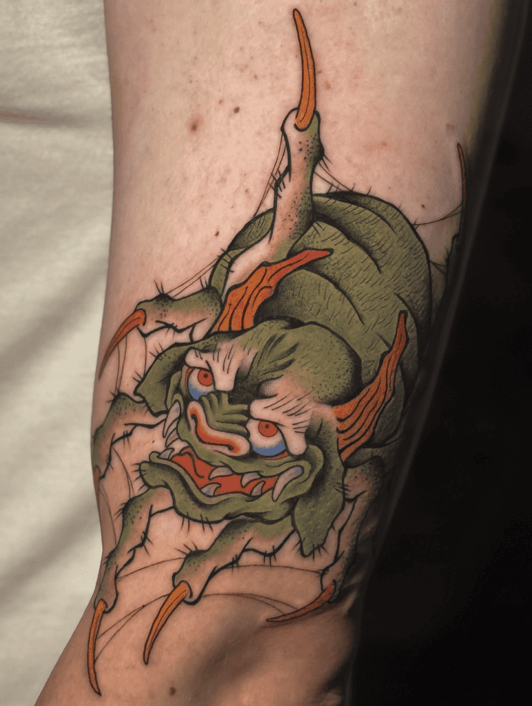 Ushi-oni Green Japanese Mythology Tattoo