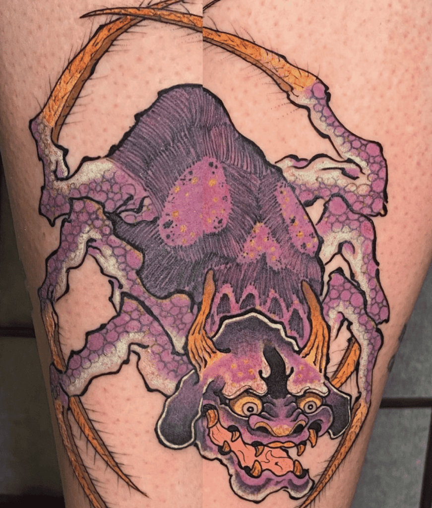Ushi-oni Purple Japanese Mythology Tattoo