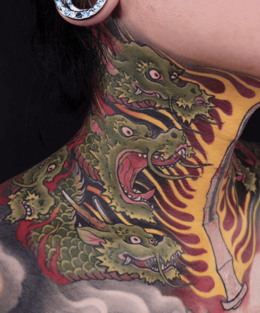 Yamata no Orochi Flames Japanese Mythology Tattoo