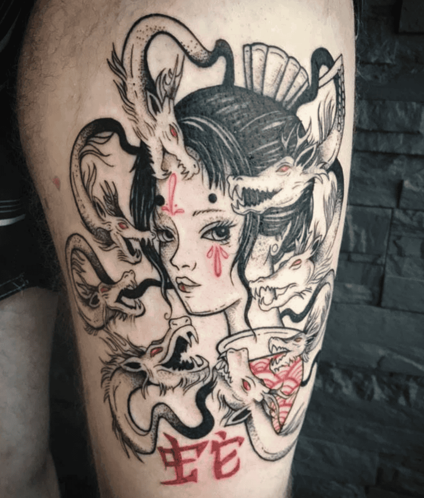 Yamata no Orochi Geisha Japanese Mythology Tattoo