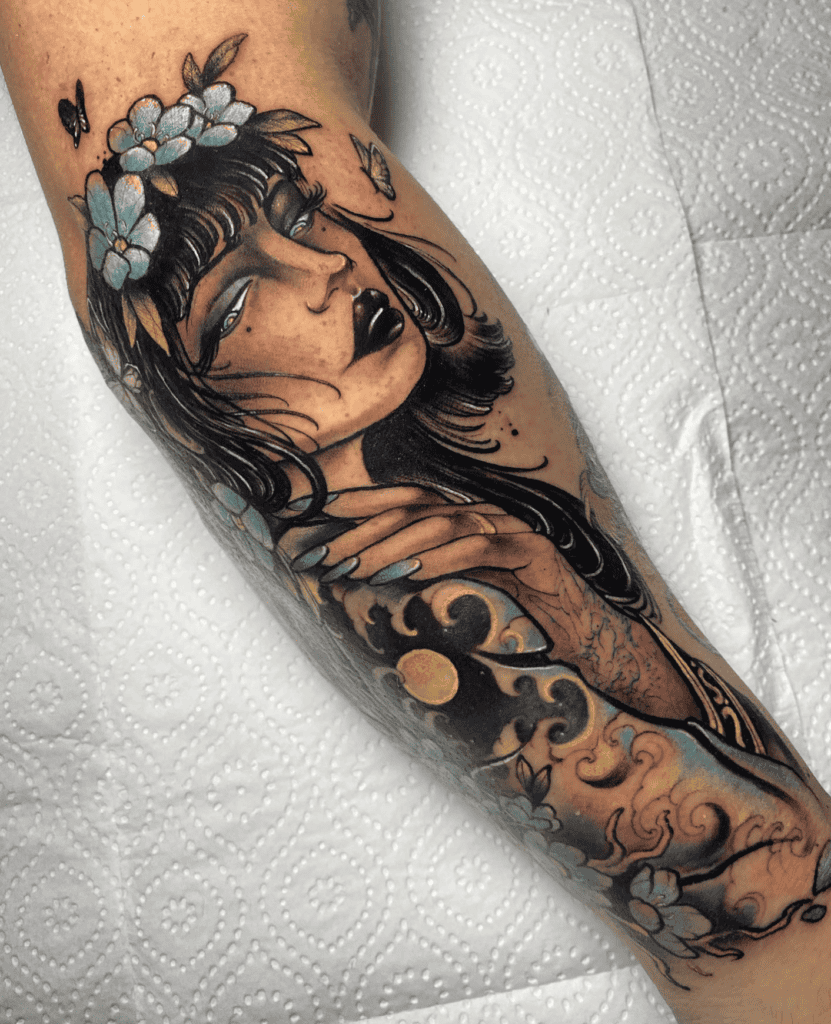 Yuki-onna Flower Japanese Mythology Tattoo