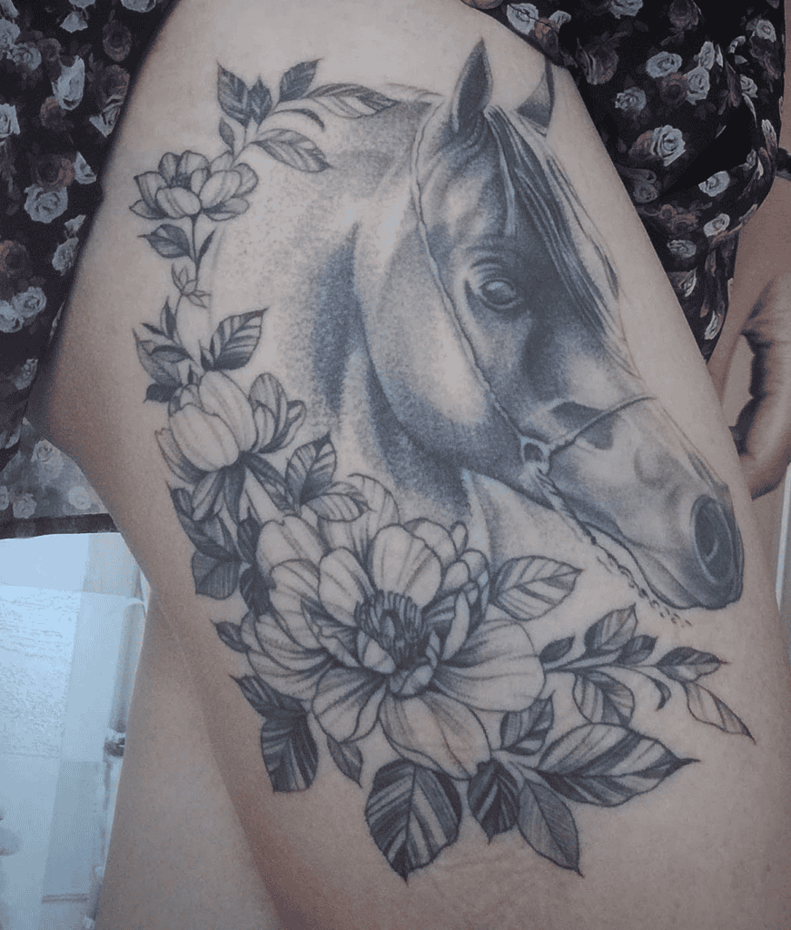 Arabian Horse Flower Tattoo