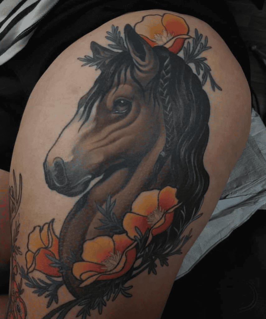 Clydesdale Flower Horse Tattoo