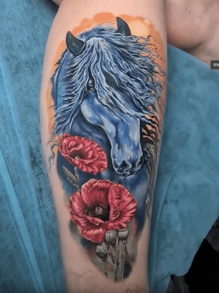 Friesian Flower Horse Tattoo