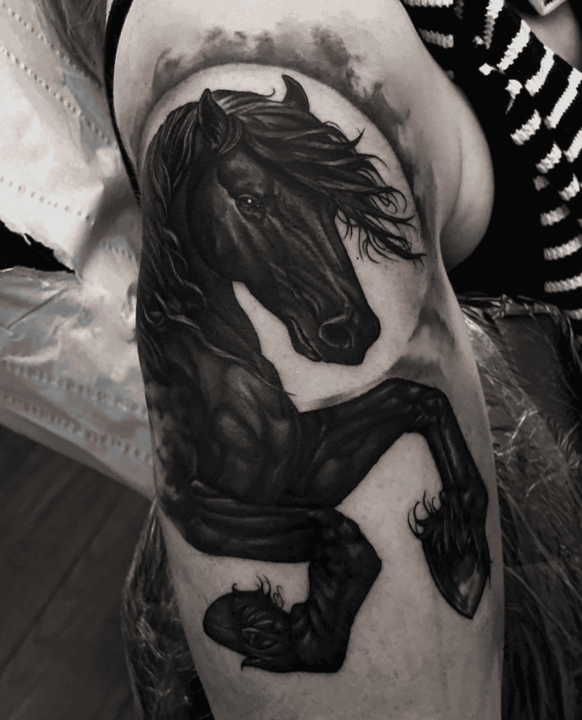 Friesian Kick Horse Tattoo