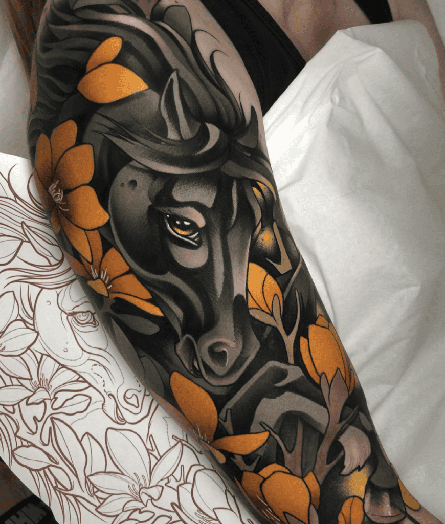 Friesian Neotrad Horse Tattoo