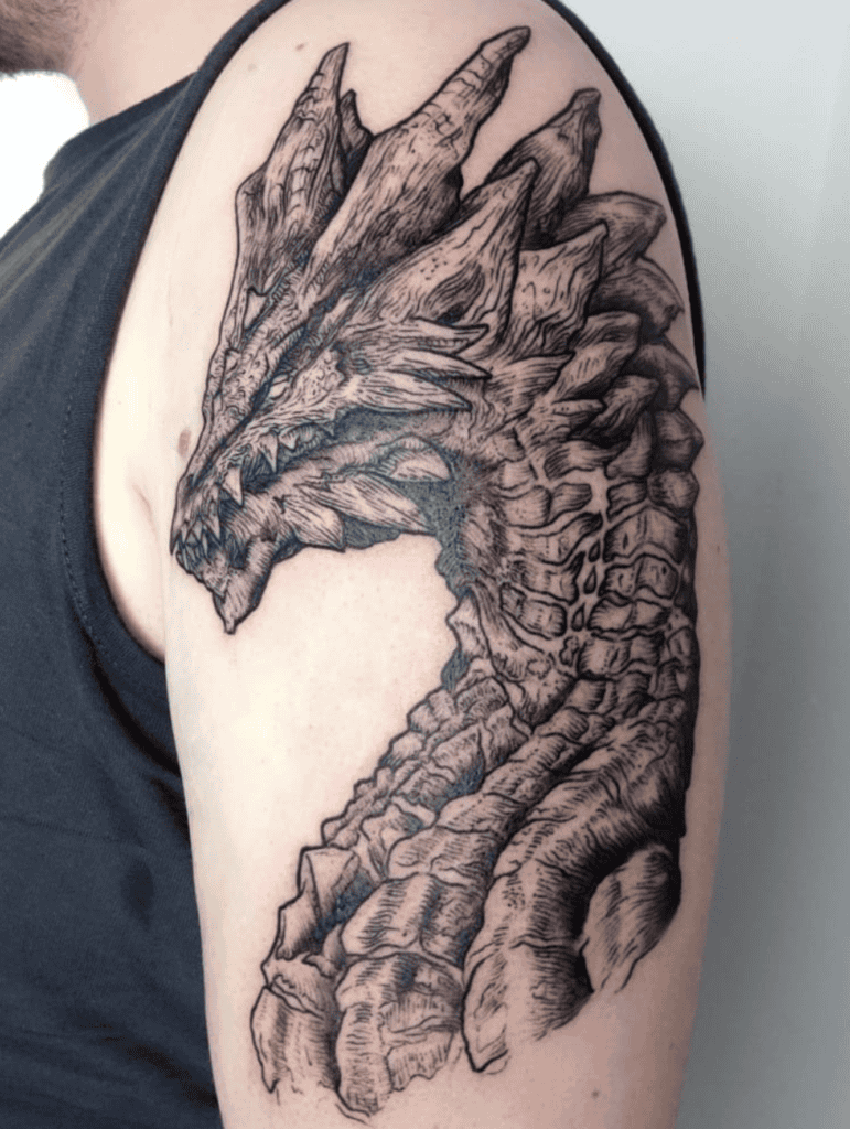 Kushala Daora Head Monster Hunter Tattoo