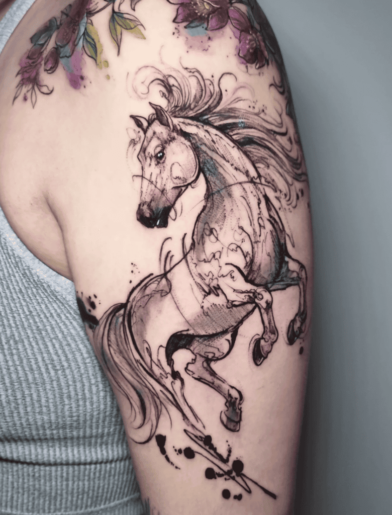 Miscellaneous Flower Horse Tattoo