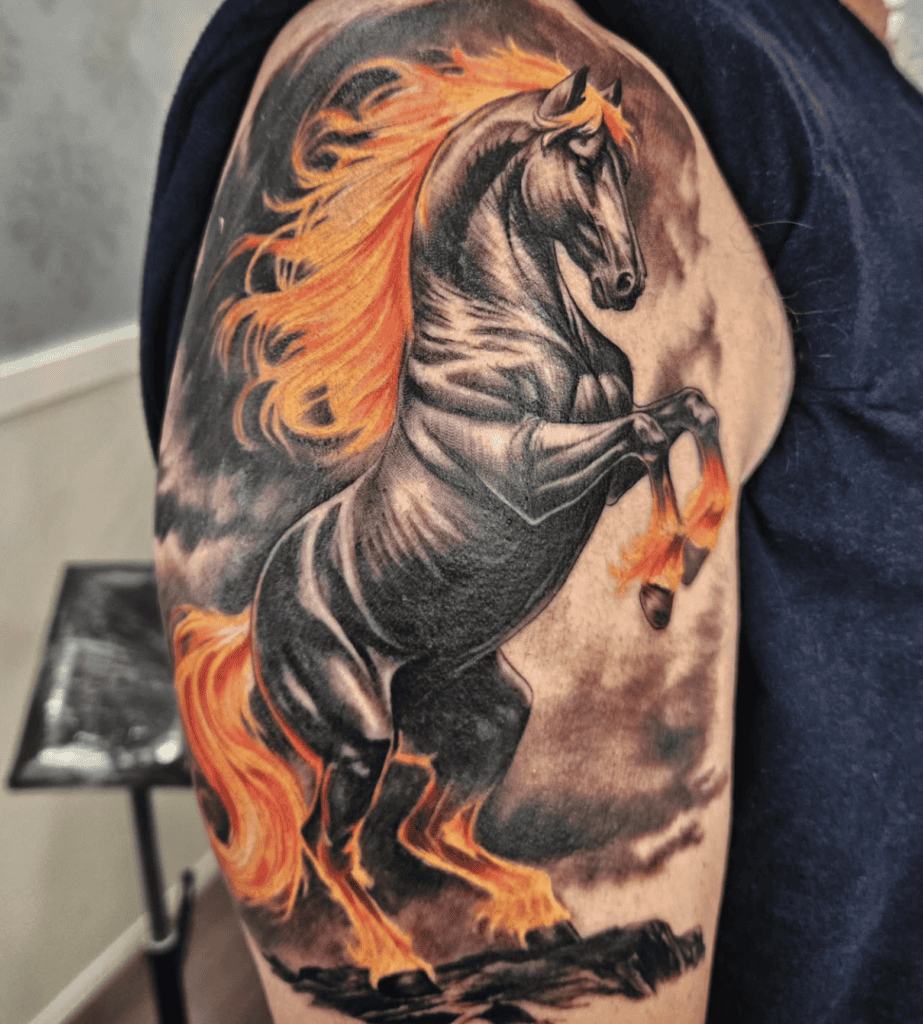 Percheron Flame Horse Tattoo